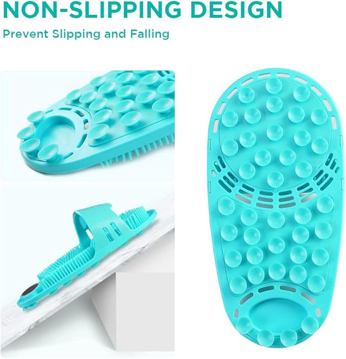 Silicone Body and Foot Cleaning Brush Set- Shower Foot Scrubber,Easy Feet Cleaning Brush,with Soft Silicone Bristles and Non-Slip Suction Cups