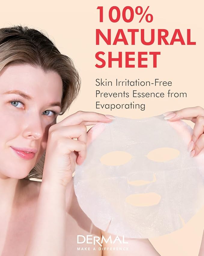 DERMAL Honey Grapefruit Collagen Essence Korean Facial Mask Sheet Pack of 10 - Rich in Vitamin C & Amino Acid - Hydrating, Evens Skin Tone & Dark Spots - Hypoallergenic Skin Friendly Sheet