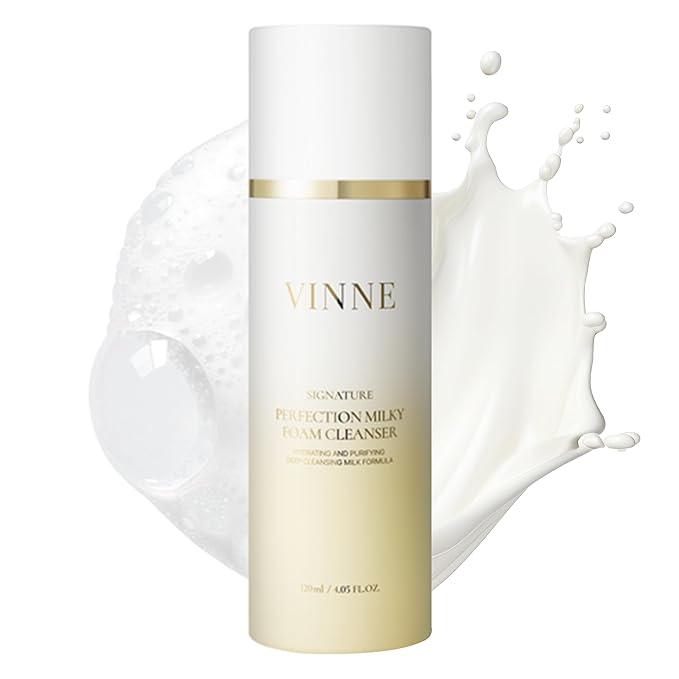 VINNE Signature Milky Foam Cleanser – 3-Step Milk-Oil-Foam Korean Facial Cleanser w/LHA+PHA & 17 Active Ingredients – Oil & Water-Based Dual-Action Face Wash (4.05 fl. oz)