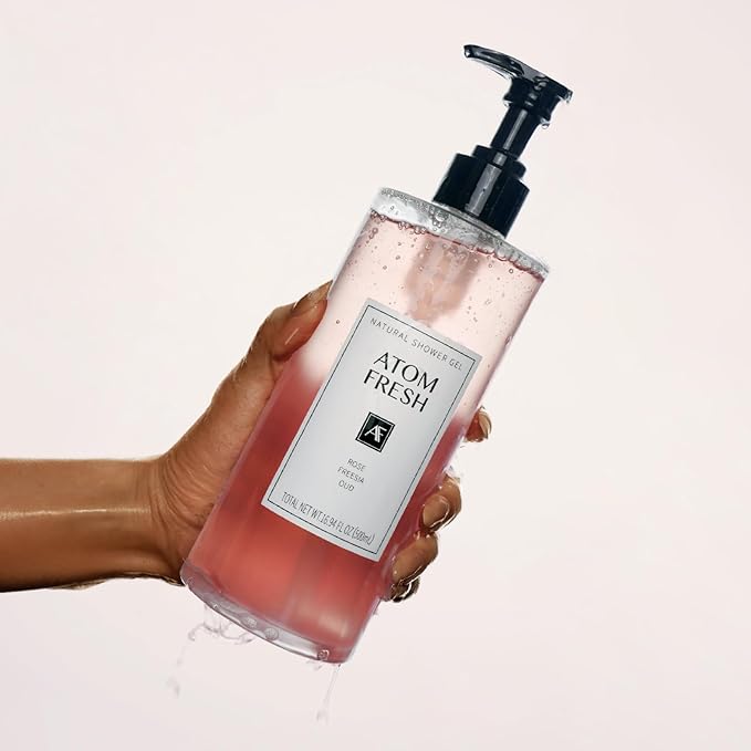 Atom Fresh Fine Fragrance Body Wash – Rose Freesia Oud Scent | Gentle Amino-Acid Cleanser with Oat, Soapberry & Vitamin E | Plant-Based & Sulfate-Free, 16.94 fl oz