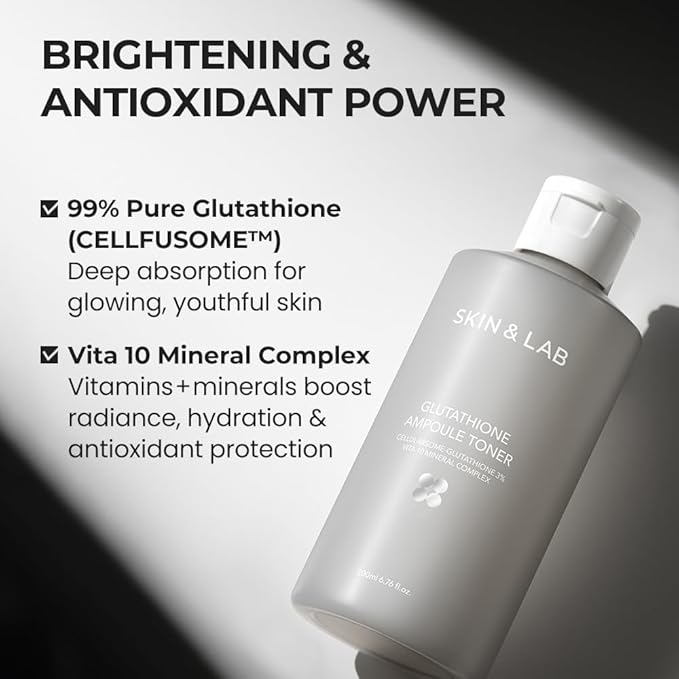 [Skin&LAB] Glutathione Ampoule Toner 6.76 fl oz, Improve Dart Spot, Hyperpigmented, Skin Clarity, Korean Toner for Sensitive Skin
