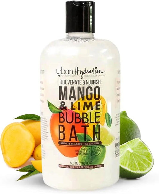 Urban Hydration Mango & Lime Bubble Bath, Foaming Bath Soak with Mango Seed Butter & Citrus Extracts, Natural Bubble Bath for Men & Women, Sulfate Free & Ideal for All Skin Types - 16.9 FL Oz
