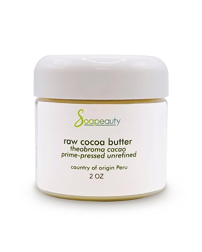 Soapeauty Cocoa Butter Raw Unrefined Non-Deodorized | 100% Pure Natural | Body, Hair & DIY Recipes, Lip Balms, Lotions, Creams, Stretch Marks | Non GMO, No Preservatives, Vegan | 2 oz