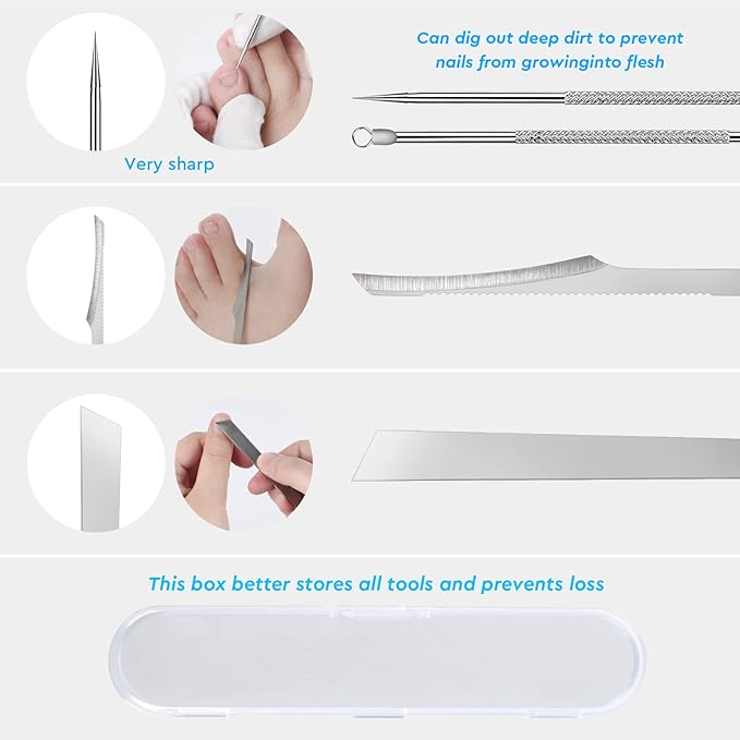7-Pack Ingrown Toenail Tool Kit - File, Lifters, Surgical Safe Pedicure Tools for Nail Treatment & Pain Relief