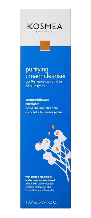 Kosmea Purifying Cream Cleanser – Hydrating Face Wash for Dry, Sensitive or Normal Skin – Rosehip and Avocado Oil with Vitamins A, B, D – Non-Drying Daily Cleanser – 5.07 fl oz