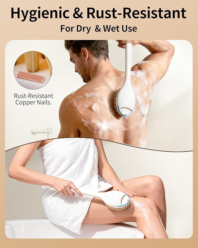 BUBBLEDANCE® Back Scrubber for Shower, Shower Brush with Extendable Long Handle (17.5-31.9 Inch), Anti-Slip Body Exfoliator for Bath, Dry Brush and Massage