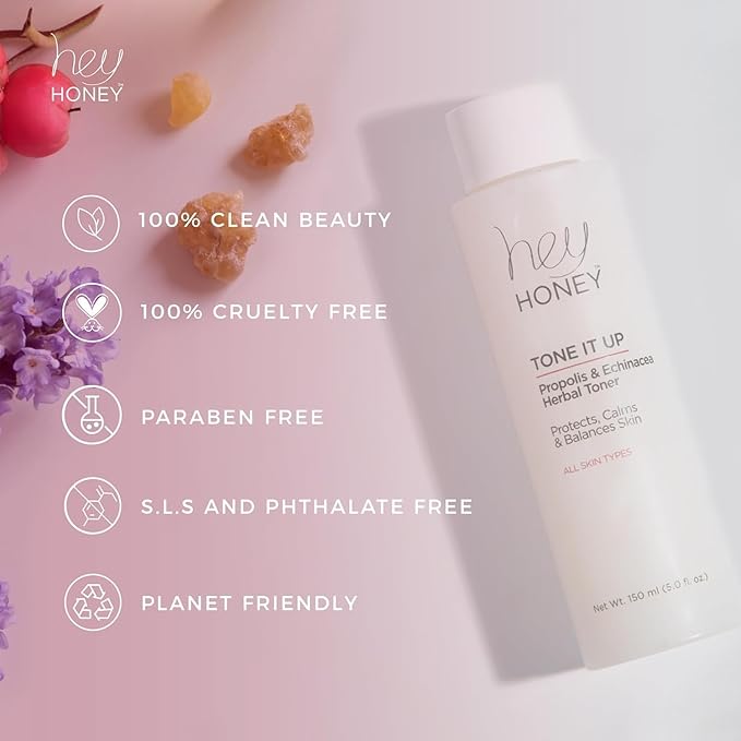 Hey Honey Tone It Up Facial Toner with Propolis Echinacea & Niacinamide | Soothes Skin Redness Hydrates & Restores Skin Barrier | Alcohol-Free Toner for Sensitive & Rosacea-Prone Skin | 5.0 oz
