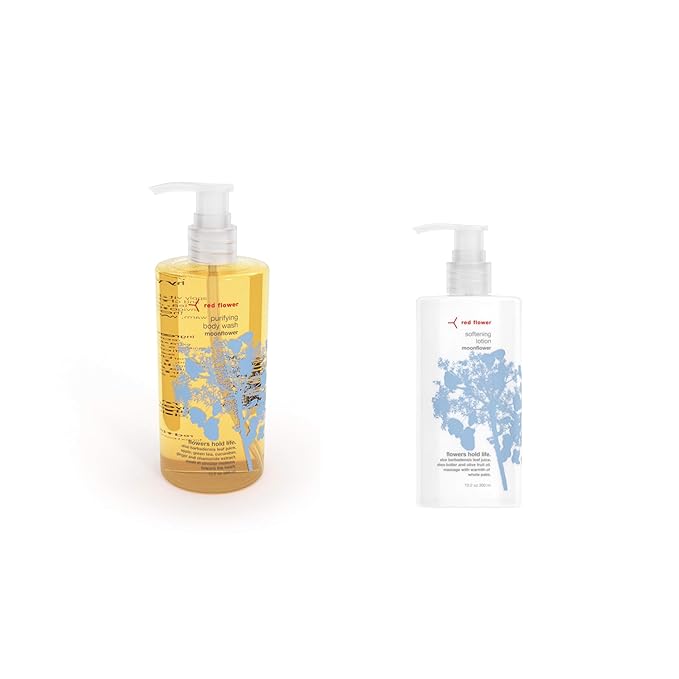 Red Flower Moonflower Body Care Duo: Purifying Body Wash & Softening Lotion for Hydrated, Smooth, and Nourished Skin