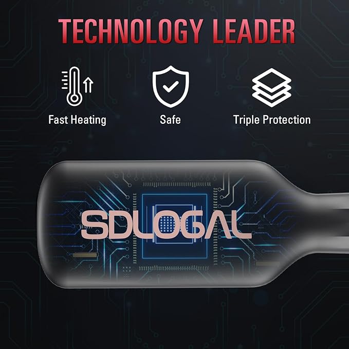 SDLOGAL Hair Straightener Brush, Straightening Comb with 5 Temps & Fast Heating, Easy & Fast Salon-Style, Plus Dual Voltage Travel Friendly