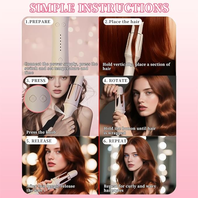 Automatic Curling Iron Set, Hair Curler & Straightening Comb, 4-in-1 Beach Wave Curling Wand with 3 Ceramic Barrel & 1 Hair Straightener Brush, 3 Temp, Timer, Negative Ions