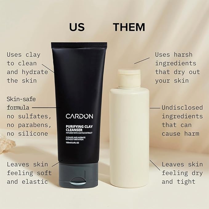 Cardon Men's Deep Pore Cleaning Clay Face Wash, 4x Better Than Charcoal, Oily, Acne-Prone Skin | Korean Premium Skin Care | Remove Face Oil & Dirt, (3 CT)