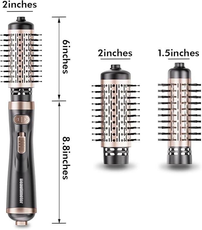 Beautimeter Hair Dryer Brush 3-in-1 Hair Styler, Rotating Blow Dryer Brush with 2-Inch and 1.5-Inch Brushes