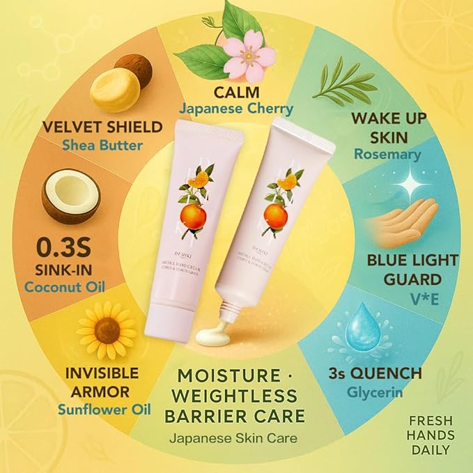 DEMIKI Shea Butter Hand Cream for Dry Cracked Hands | Japanese Skin Care Hand Lotion with Shea Butter, Coconut Oil | Hand Cream for Women | Travel Essentials | Travel Size 50g/1.7fl. oz