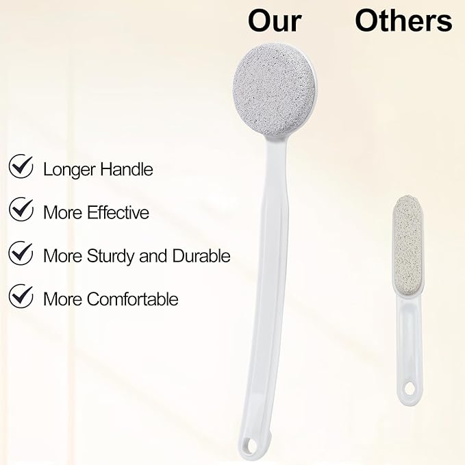 Pumice Stone for Feet with Long Handle 13.7", Hard Skin Callus Remover, Scrubber and Exfoliator for Dead Dry Skin, Softer & Smoother Feet, Pedicure Tool (Curved)