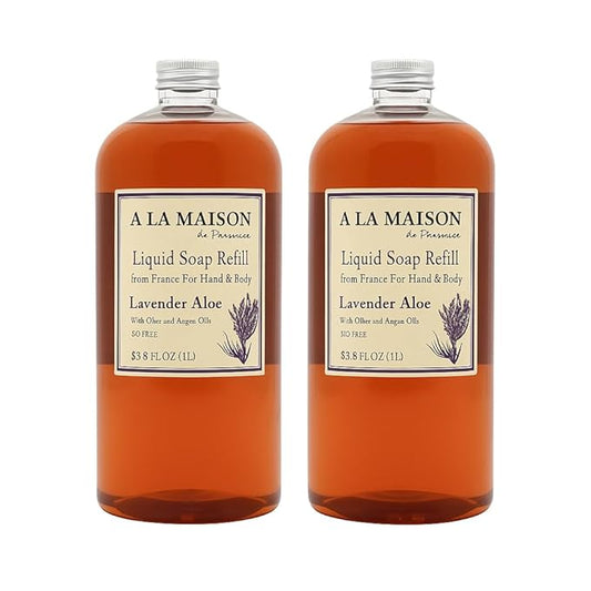 A LA MAISON Lavender Aloe Natural Hand Wash Made with Essential Oils - Biodegradable, Plant-Based, Vegan, Cruelty-Free 33.8 Fl Oz Refill Bottles, 2 Pack