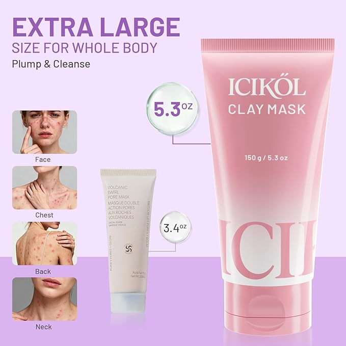Deep Cleansing Purple Clay Mask for Face with Lavender, Glow Mud Mask to Balance Oil and Moisture, Minimize Blackheads, Soothing Care Pore Cleansing Mask with Brush