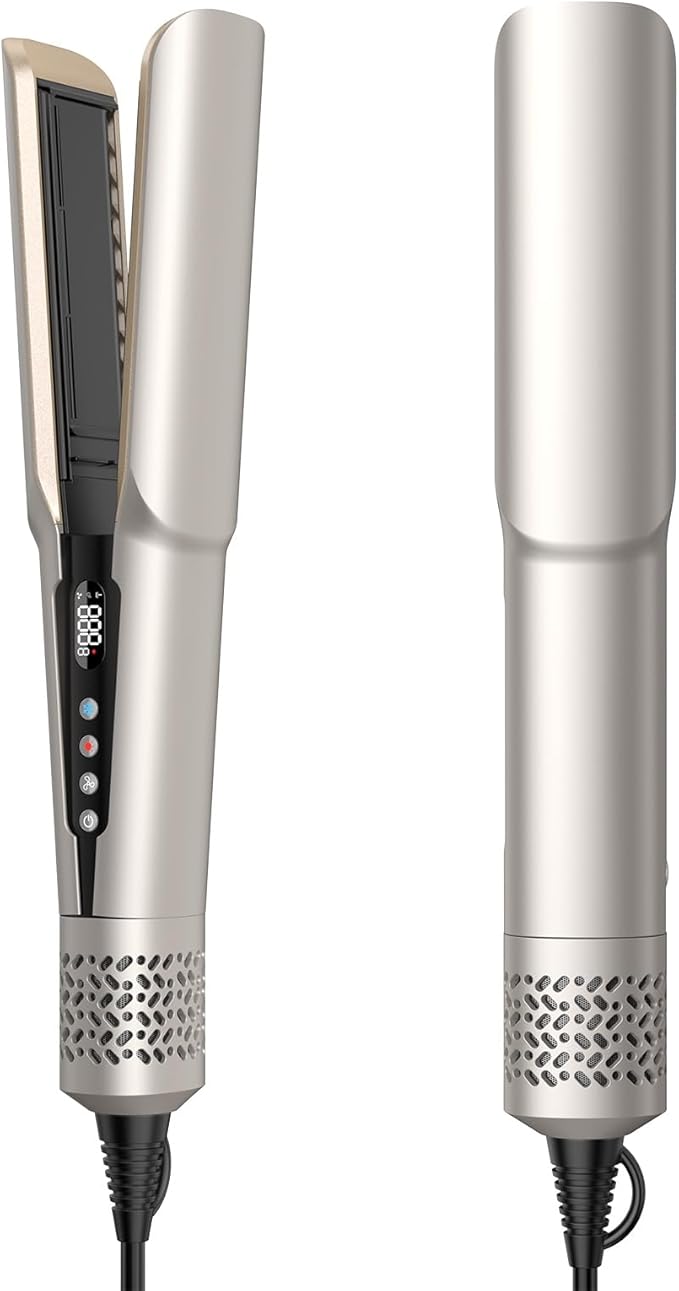 Hair Straightener - 2 in 1 Wet to Dry Hair Dryer and Straightener with High-Speed Airflow + Rapid Heat-Up + Customizable Temperature + LCD Display & Auto Shut-Off + No Heat Damage (Pure Gold)