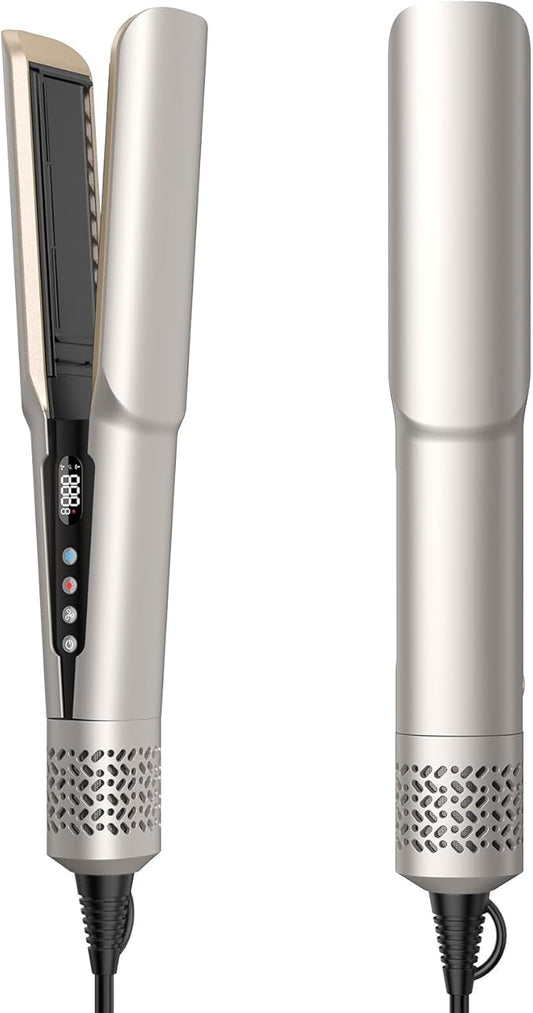 Hair Straightener - 2 in 1 Wet to Dry Hair Dryer and Straightener with High-Speed Airflow + Rapid Heat-Up + Customizable Temperature + LCD Display & Auto Shut-Off + No Heat Damage (Pure Gold)