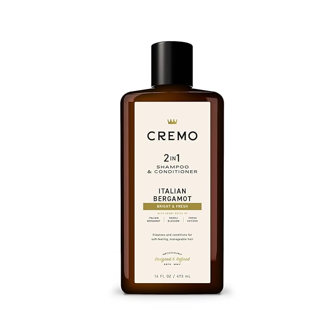 Cremo Italian Bergamot 2 in 1 Shampoo & Conditioner for Men, Notes of Italian Bergamot, Neroli Blossom, and Fresh Vetiver, 16 Fl Oz