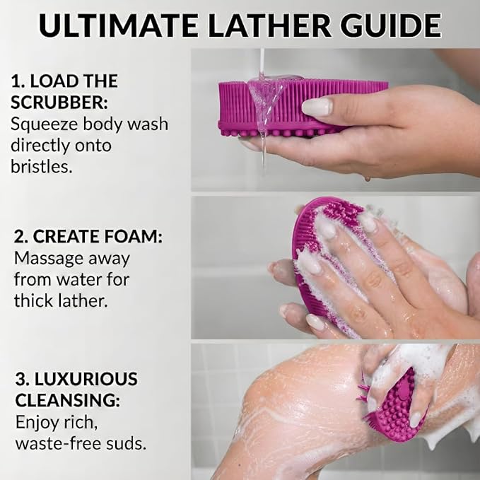 Silicone Body Scrubber, Exfoliating Loofah Alternative for Women Men, Soft Silicone Body Shower, 2 in 1 Bath and Shampoo Brush for Sensitive Skin, Back,Showering,Brush Exfoliator (Purple)