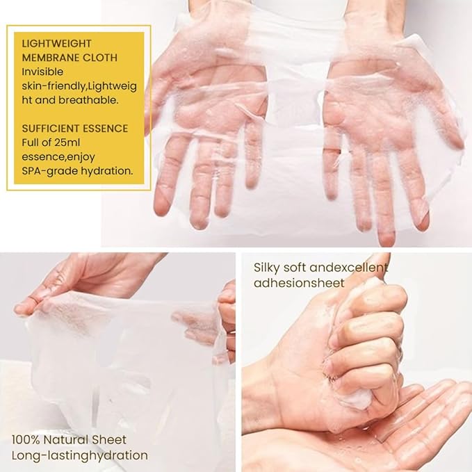 6 PCS Real Hydrating Nature Face Masks Skincare, Hyaluronic Acid, Vitamin C and E, Chamomile, Korean Beauty Essence Facial Paper Sheet Mask for Skin Care Moisturizing (Honey)