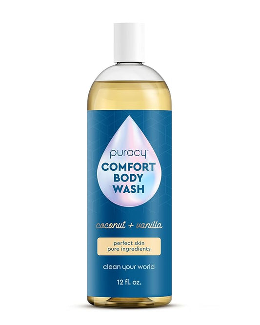 Puracy Body Wash, Natural Body Wash, 98.6% Pure Plant Ingredients, Moisturizing Shower Gel for Women Men Kids, Body Soap for Dry Sensitive Skin. Gently Scented with Coconut & Vanilla 12 Oz
