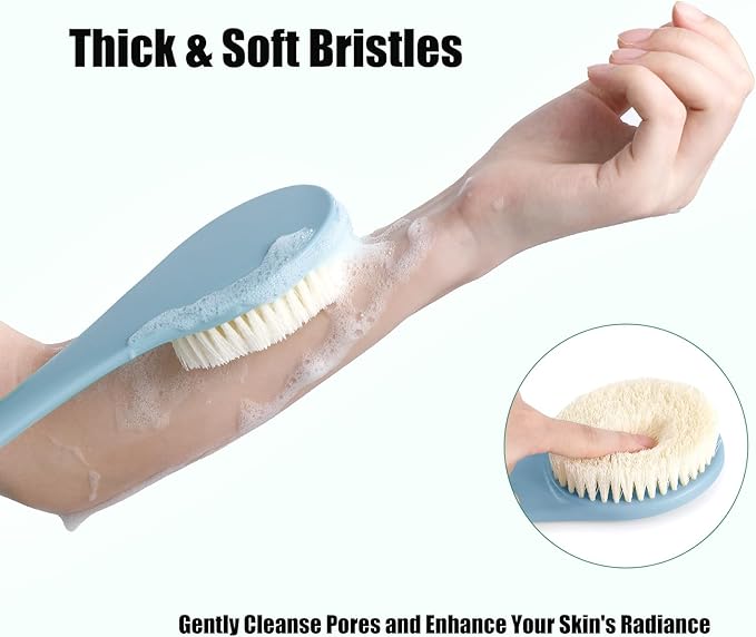 17-Inch Back Scrubber for Shower, Anti-Slip Exfoliating Body Brush for Bath, Gentle Back Brush for Shower for Men, and Women, Cleaning Skin for Smooth, Glowing Skin (Light Blue)