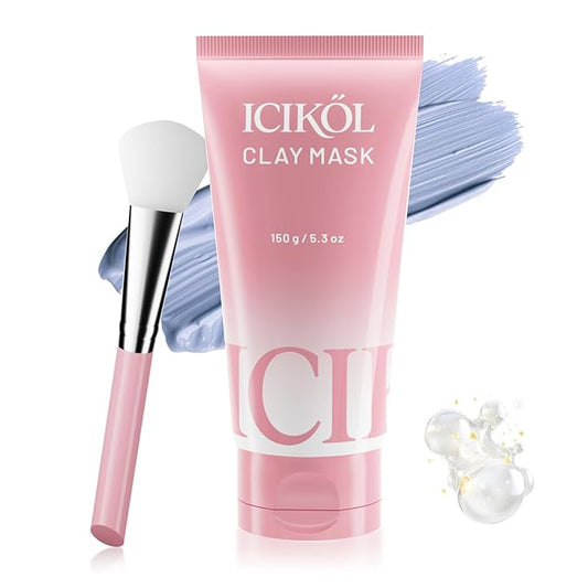 Deep Cleansing Blue Clay Mask for Face with Pearl Peptide, Radiance Mud Mask to Balance Oil and Moisture, Minimize Blackheads, Soothing Care Pore Cleansing Mask with Brush