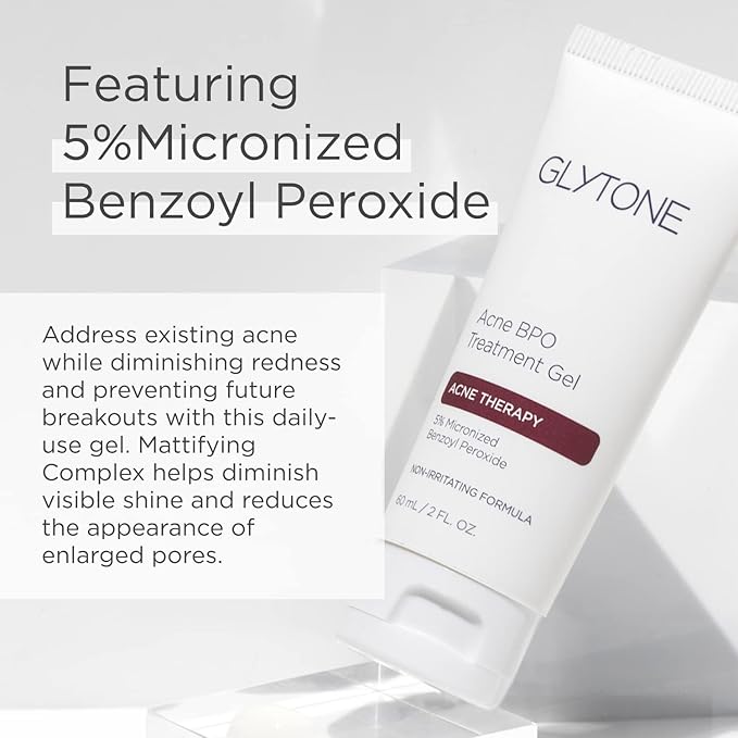 Glytone Acne BPO Treatment Gel - 5% Benzoyl Peroxide Spot Acne Treatment for Face - Cystic Breakout and Scar Medication - Non-Comedogenic Time-released Formula for Oily, Blemish-Prone Skin - 2 fl oz