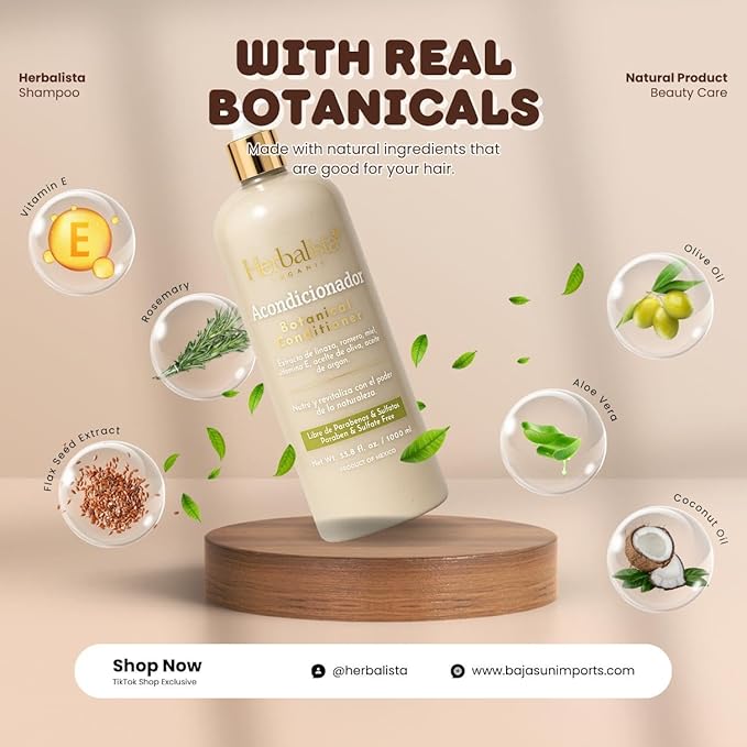 Herbalista Viral 3 Pack Herbal Hair Care Bundle – Shampoo & Conditioner 1000ml (33.8 fl oz) Each + Tonico Capilar 250ml – With Real Botanicals – 3 Piezas Shampoo & Acondicionador + Tonico Capilar.