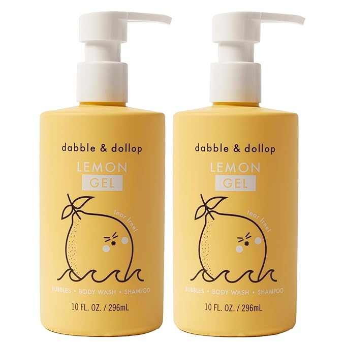Dabble & Dollop Lemon Body Wash & Shampoo – 3-in-1 Natural Bubble Bath for Kids, No Parabens or Sulfates, Vegan, Gluten-Free, Tear-Free (10oz, Pack of 2)