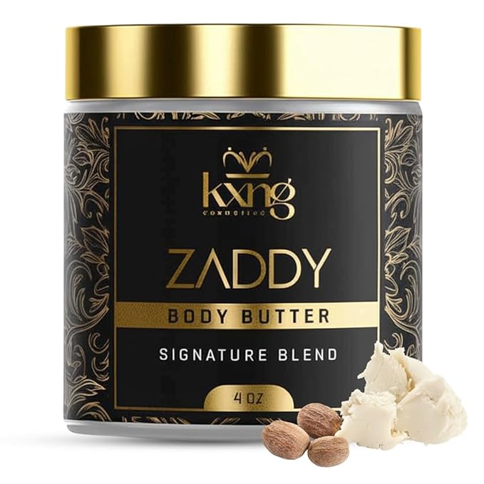 KXNG Cosmetics Organic Shea Body Butter Cream – 4oz | Mens Body Butter for Black Men & Women with Shea, Cocoa, Mango & Coconut Oil | Moisturizing Cream for Hands, Feet & Skin – Zaddy