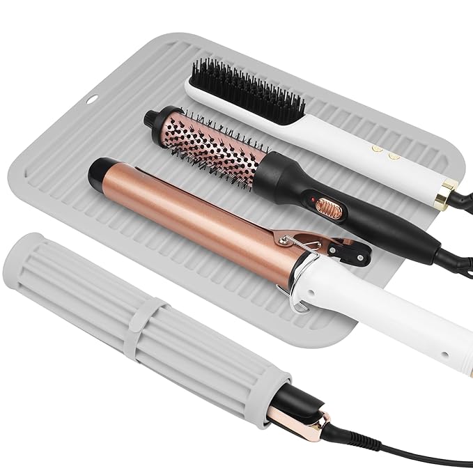 AMIJEAL Oversize Silicone Heat Resistant Mat for Hair Tools, Curling Iron Flat Iron Hair Straightener Holder Mat, Portable Hot Tools Cover Pad for Travel Vanity Salon(14.2" x 11.0")
