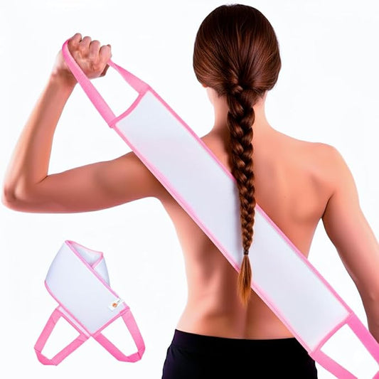 Silk Exfoliating Back Scrubber For Shower – 29.5” Double Handle Body Scrubber – Premium Spa Quality Bath Exfoliator for Men & Women, Easy to Use & Quick-Dry