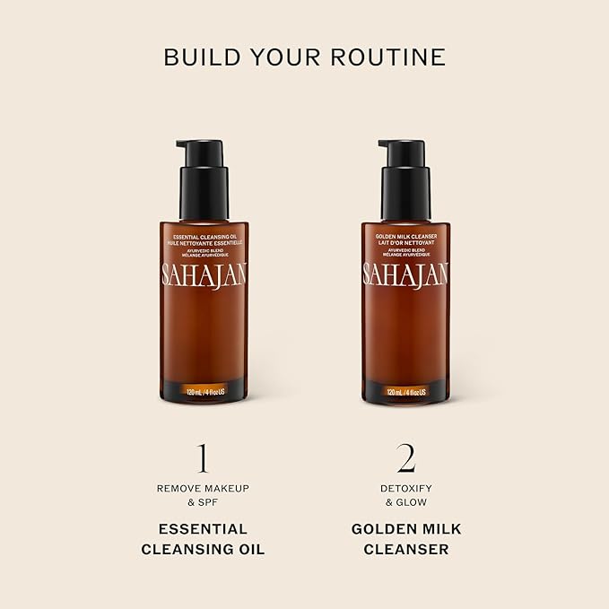 Sahajan Essential Cleansing Oil with Vitamin C + Squalane | Ayurvedic Gentle Clean Facial Cleansing Oil | All Skin Types, Sensitive Eyes | Remove Waterproof Makeup, SPF, Pollution | 4 oz
