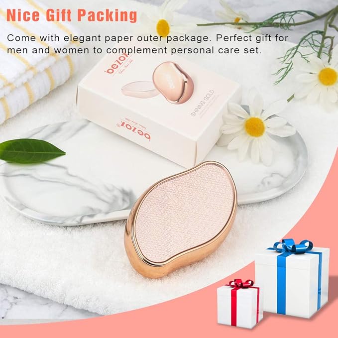 BEZOX Glass Foot File Callus Remover, Crystal Pedicure Foot Scrubber for Travel Use, Portable Handheld Sized Foot Scraper for Cracked Heel - Shinning Golden