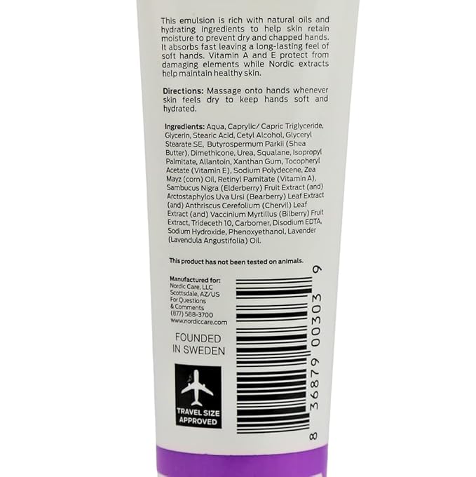 Nordic Care Hand Cream, 3 oz. | Shea Butter Hand Lotion for Dry Hands and Cracked Skin | Paraben & Lanolin-free | Essential Oil, Squalane & Lavender