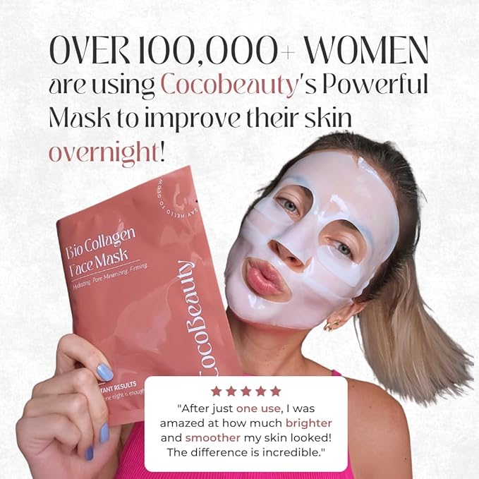Collagen Sheet Mask – Hydrating Korean Face Mask for Fine Lines & Anti-Aging, Deep Moisture, Radiant Skin Boost, Bio-Collagen Facial Masks (4 Pack)