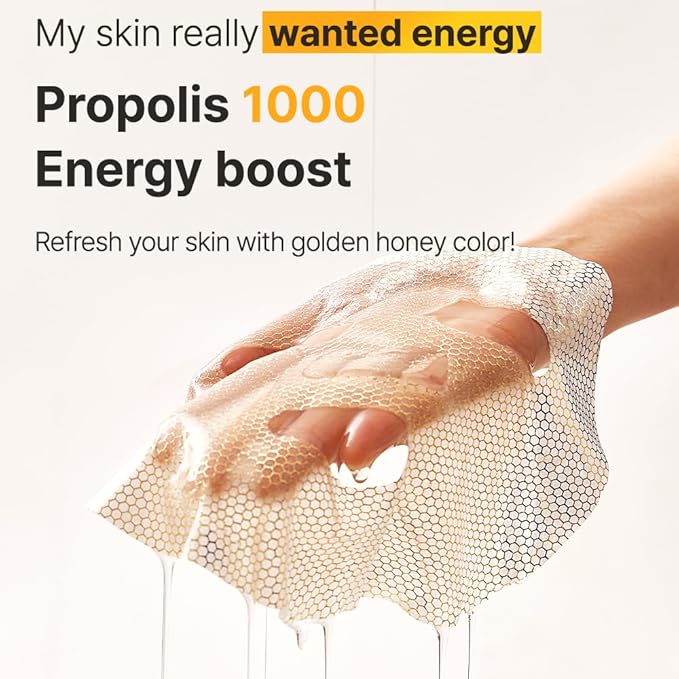 WELLDERMA Propolis 1000 Energy Boosting Sheet Mask – 5 Sheets | Korean Face Mask for Hydration, Vitality & Radiant Care | Infused with Propolis Extract 1,000ppm & Honey