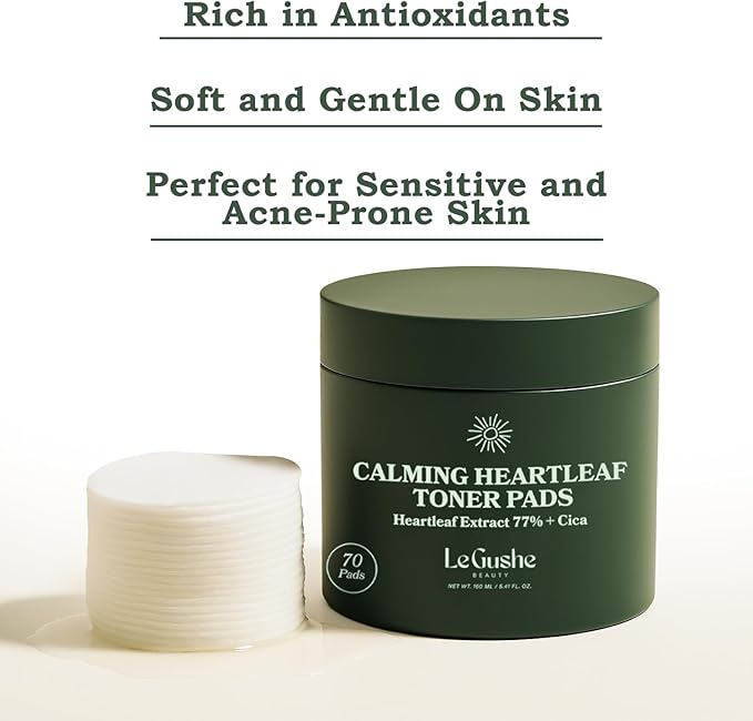 Le Gushe Heartleaf Face Toner Pads (70 Count) - Calming and Hydrating Toning Pads - CICA and Heartleaf Toner - for Troubled Skin and Breakouts (160 ml/ 5.41 fl oz)