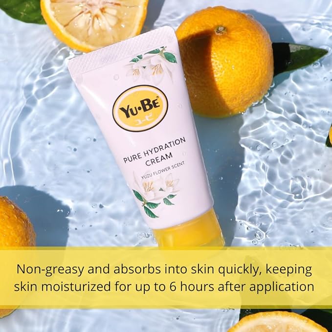 Yu-Be Yuzu Pure Hydration Cream: Body & Hand Lotion - Vegan Skin Care Cream for Sensitive & Dry Skin - Soothing Yuzu Flower Extract - Day & Night Moisturizer- Cracked Heels Repair -1.35 Fl Oz