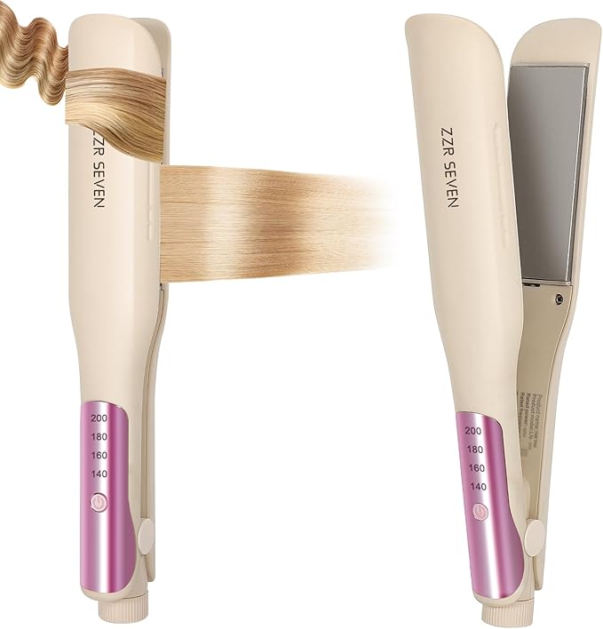 Hair Straightener,1.5” Flat Iron and Curler 2 in 1,Ceramic Coating,Quick Heat Up, 4 Temp. Options, for All Hair Type,Less Frizz, Shinier and Smoother,Dual Voltage for Travel (Cream)