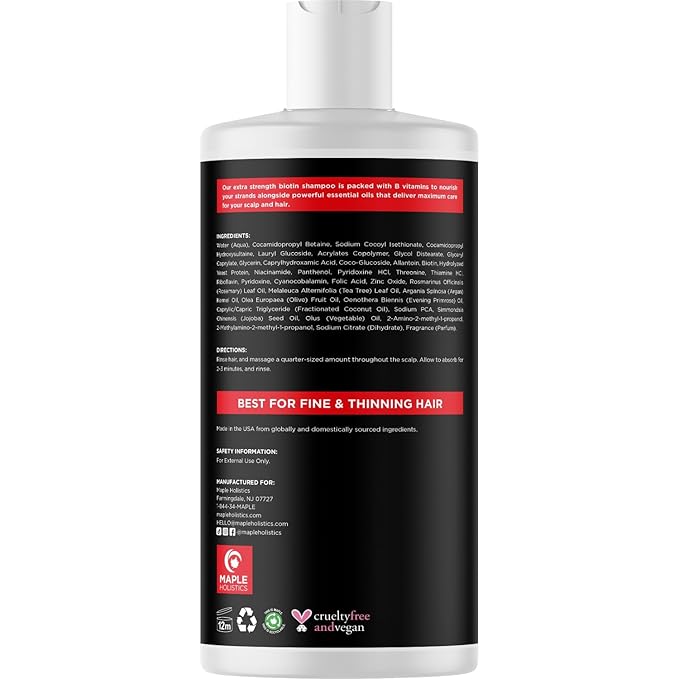 Ultra Biotin Shampoo for Thinning Hair - Extra Strength Volumizing Shampoo for Men and Women with B Vitamins and Rosemary Essential Oil - Sulfate Free Shampoo Biotin Formula for Hair and Scalp Care
