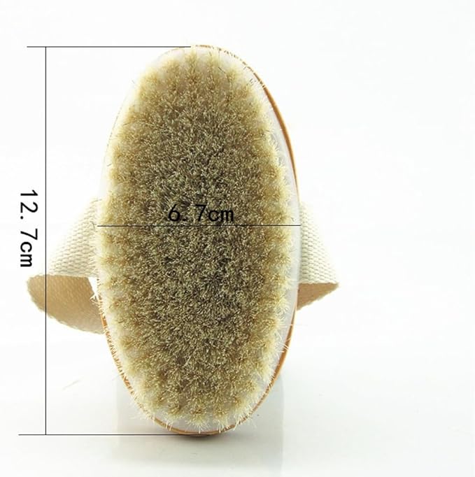 Wooden Soft Horsehair Mane Natural Bristles Bath & Shower Brush, 5x2.8 Inch Oval Shape Dry Body Brush Scrubber for Exfoliating, Detox and Cellulite, etc. (Brown Horsehair)