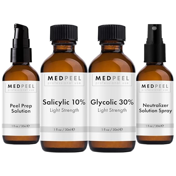 MedPeel Glycolic Acid Peel - Light Strength Chemical Peel Set - with Alpha & Beta Hydroxy Acid Face Peel for all Skin Tones - 10% Salicylic 30ml/1fl oz, 30% Glycolic