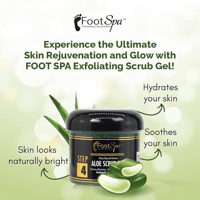 FOOT SPA - Exfoliating Scrub Gel, 4 Oz - Manicure, Pedicure and Body Exfoliator Infused with Aloe Vera and Salicylic Acid - Glow, Polish, Smooth and Moisture Skin - Body, Hand and Foot