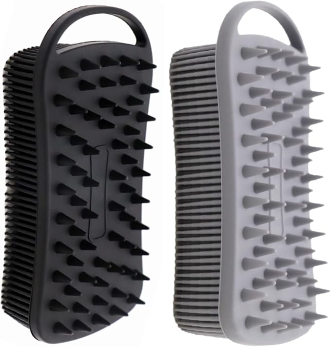 2Pack Dual Sided Silicone Body Scrubber for Exfoliating, Shower&Scalp Massage, 2 in 1 Bath&Shampoo Brush,Soft Body Exfoliator Silicone Loofah Shower Scrubber Brush for All Kinds of Skin