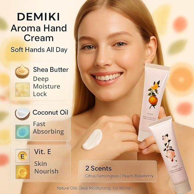 DEMIKI Shea Butter Hand Cream for Dry Cracked Hands, Birthday Gifts for Women, Bridesmaid Gifts, Nurse Gifts, Christmas Day Gifts, Party Favors, Hand Cream Gifts Set for Women, Travel Size1.7fl.ozx4