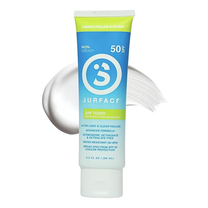 Surface Sunscreen Lotion SPF 50 for Face and Body, Natural Formula, Lightweight and Reef Friendly, Broad Spectrum UVA UVB Protection, Water Resistant Sun Care for Outdoor Use, Fragrance Free, 3oz