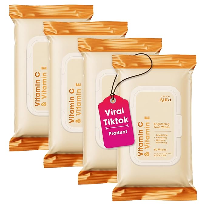 Vitamin C & Vitamin E Face Wipes – Dermatologist Tested, Anti-Aging, Korean Skin Care – Removes Makeup, Hydrates, Softens The Look Of Fine Lines – Vegan, Clean Beauty – 240 Count
